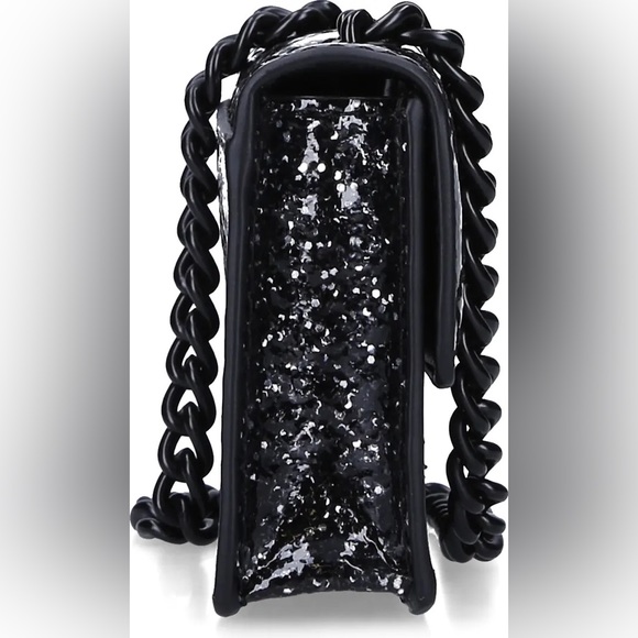 Kurt Geiger London Micro Kensington Black Glitter Leather Crossbody Bag - Picture 6 of 7